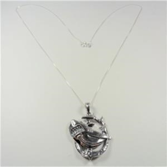 STERLING SILVER MAKO SHARK ANCHOR FISH NECKLACE